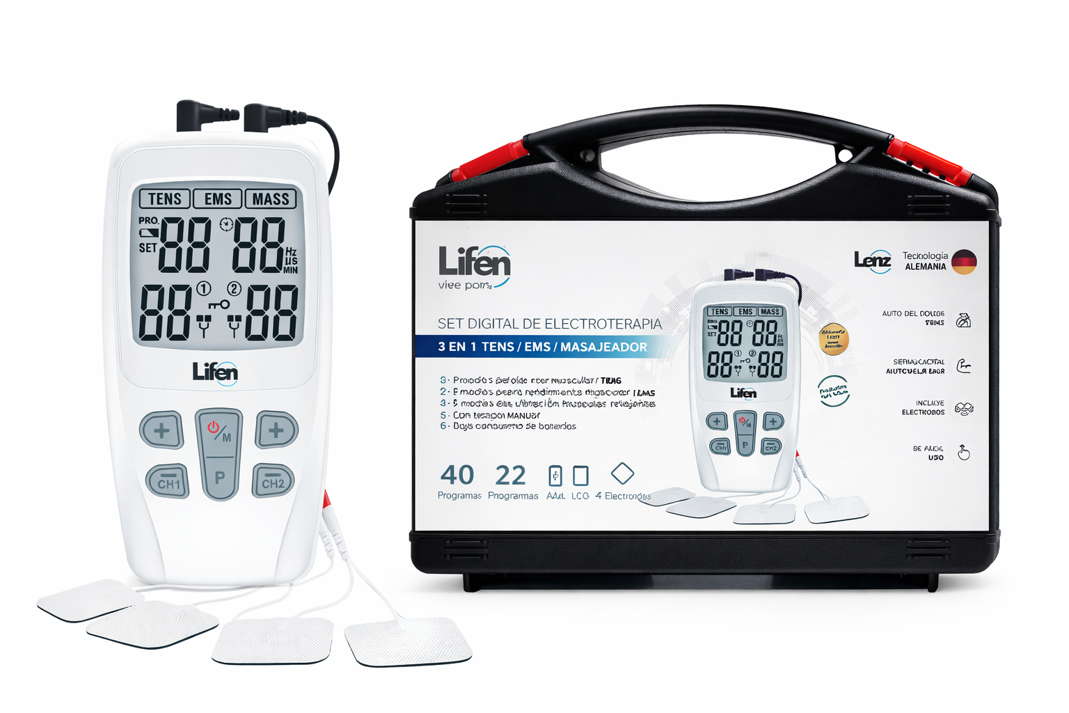 Estimulador eléctrico 3en1 TENS/EMS/masajeador | Lenz