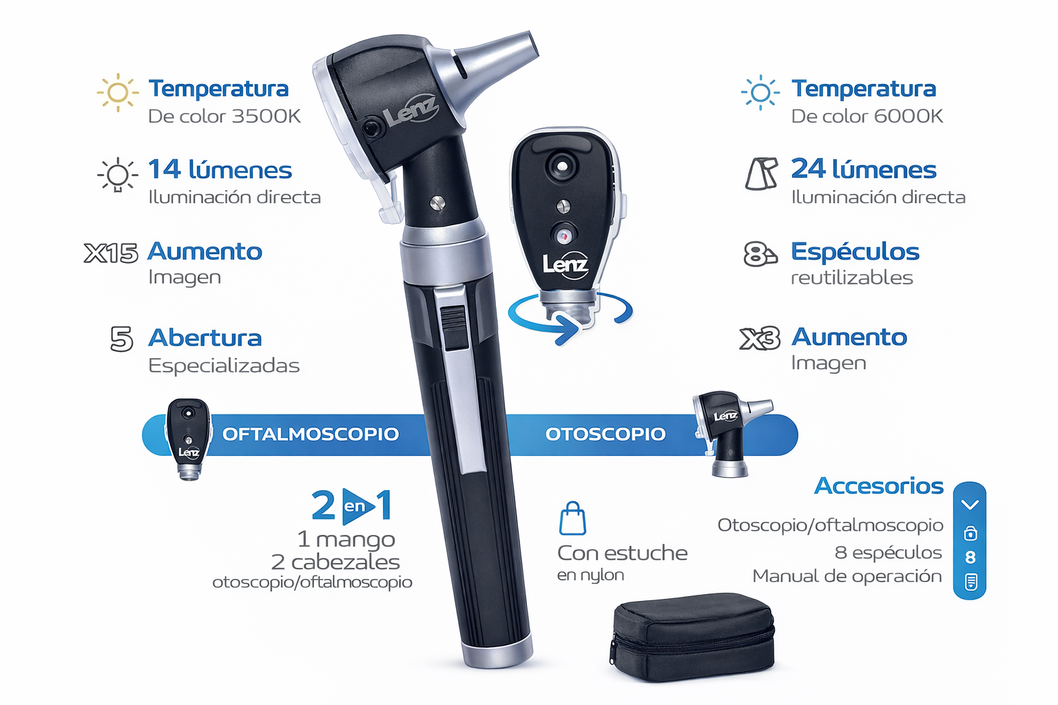 Set de Cabezal Intercambiable (Otoscopio + Oftalmoscopio) | Lenz